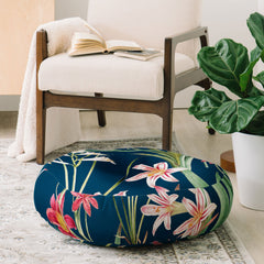 83 Oranges Blossom Botanical Floor Pillow Round