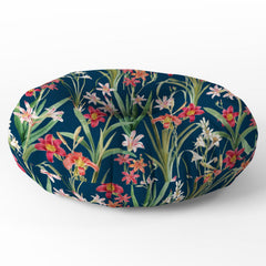 83 Oranges Blossom Botanical Floor Pillow Round