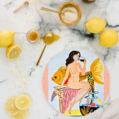 83 Oranges Fishy Shananigans Art Cutting Board Round