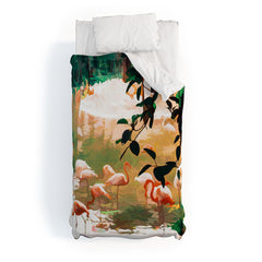 83 Oranges Flamingo Sighting Jungle Nature Duvet Cover