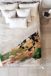 83 Oranges Flamingo Sighting Jungle Nature Fleece Throw Blanket