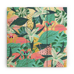 83 Oranges Flamingo Tropical Wood Wall Mural