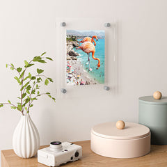 83 Oranges Flamingos on the Beach Wildlife Floating Acrylic Print