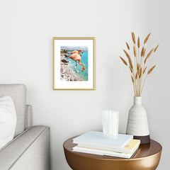 83 Oranges Flamingos on the Beach Wildlife Metal Framed Art Print