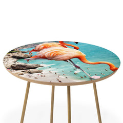 83 Oranges Flamingos on the Beach Wildlife Round Side Table