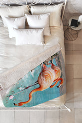 83 Oranges Flamingos on the Beach Wildlife Fleece Throw Blanket
