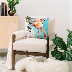 83 Oranges Flamingos on the Beach Wildlife Throw Pillow