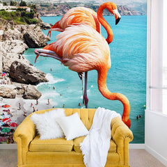 83 Oranges Flamingos on the Beach Wildlife Wall Mural