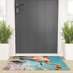 83 Oranges Flamingos on the Beach Wildlife Welcome Mat
