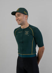 A cyclist wearing Central Park™ Cycling Club hat made in USA