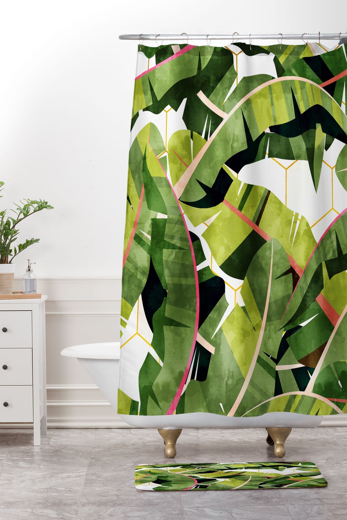 83 Oranges Banana Leaf Salad Shower Curtain And Mat