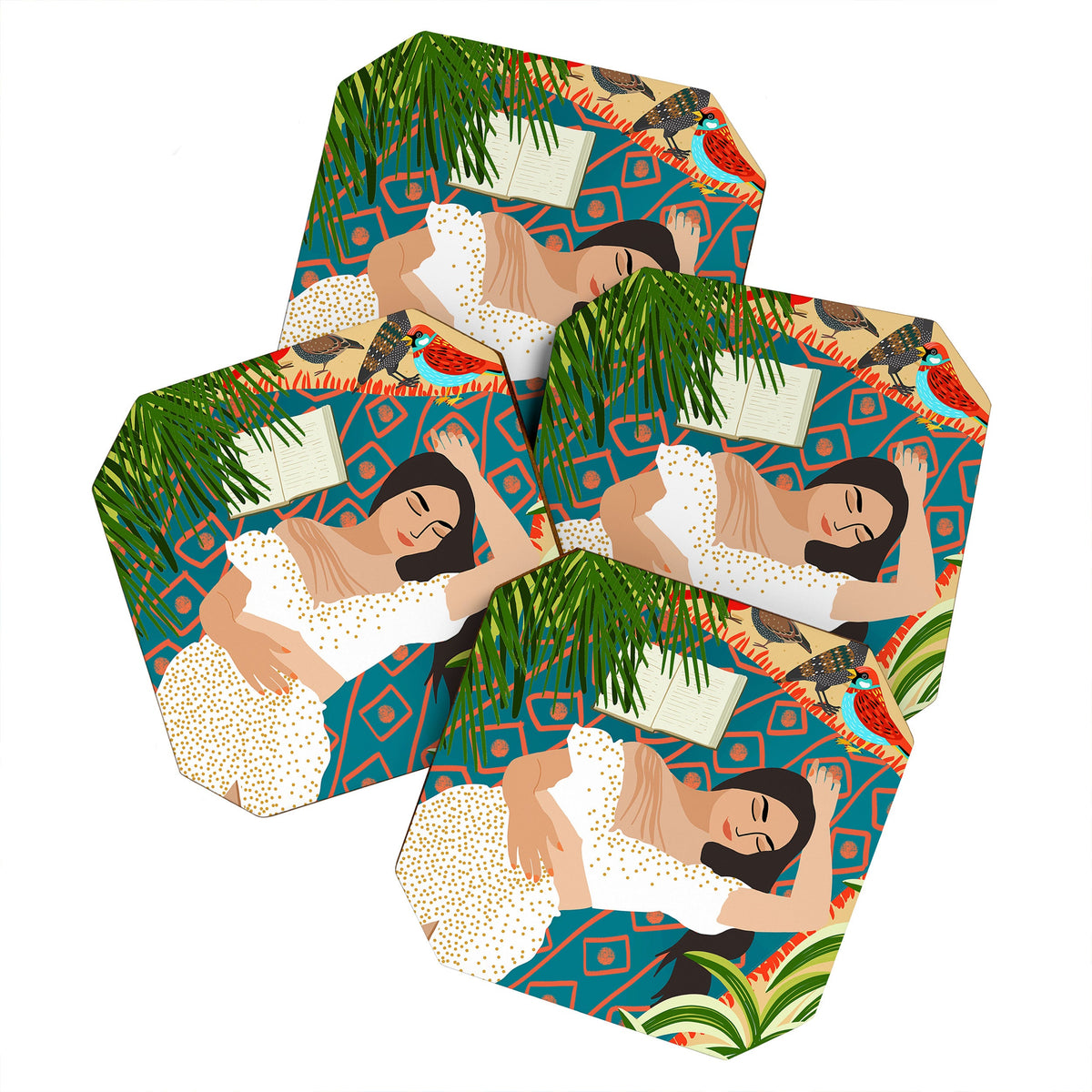 83 Oranges Beach Read Sleep Repeat Coaster Set