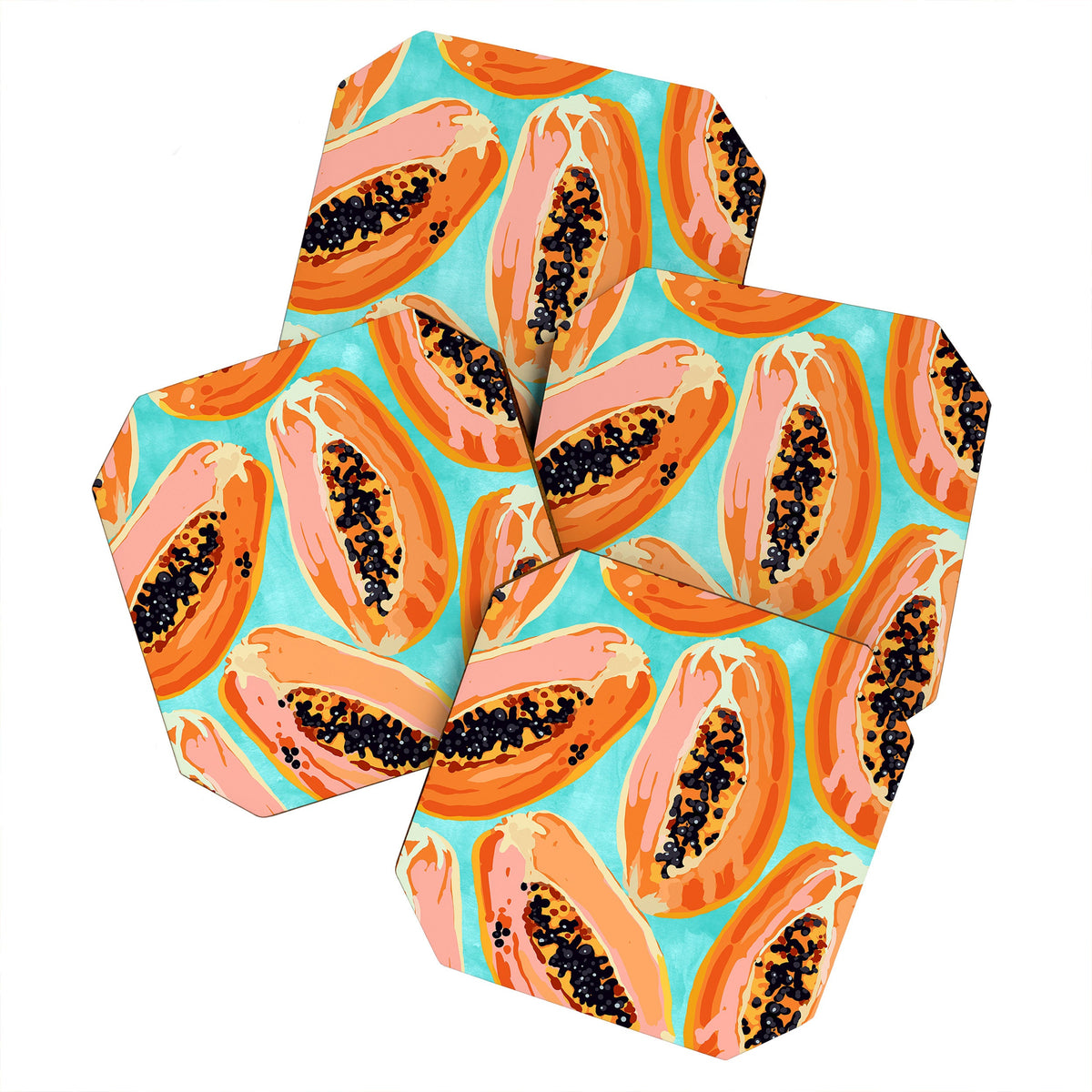 83 Oranges Big Papaya Watercolor Painting Coaster Set