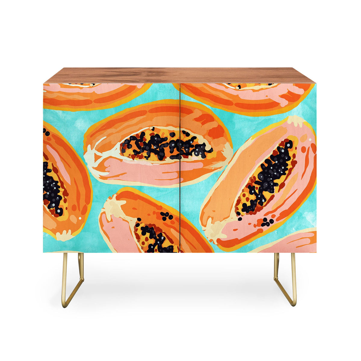 83 Oranges Big Papaya Watercolor Painting Credenza