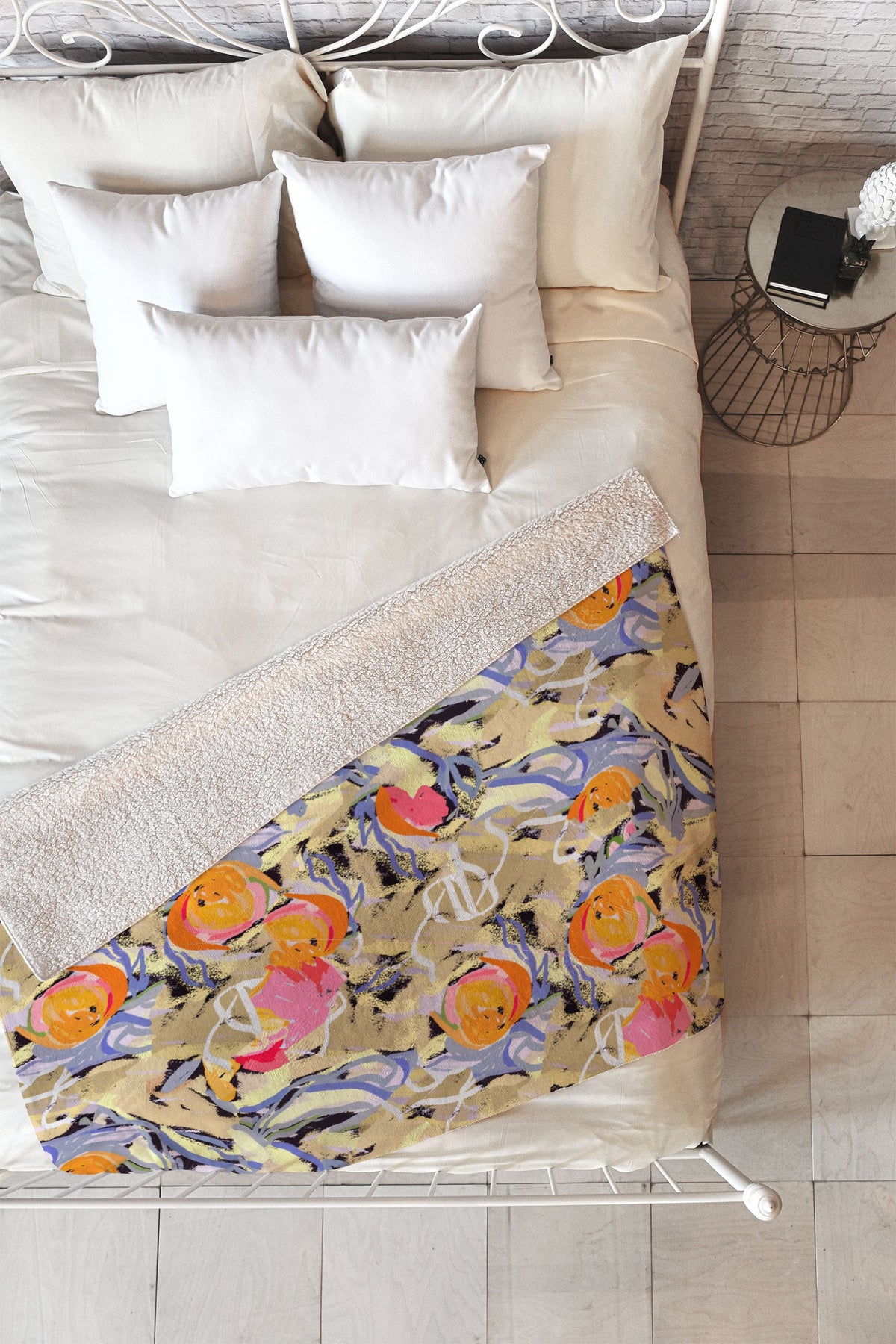 83 Oranges Blooms in The Butter Forest Fleece Throw Blanket