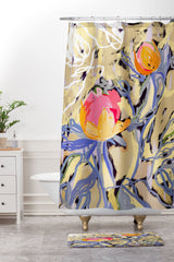 83 Oranges Blooms in The Butter Forest Shower Curtain And Mat