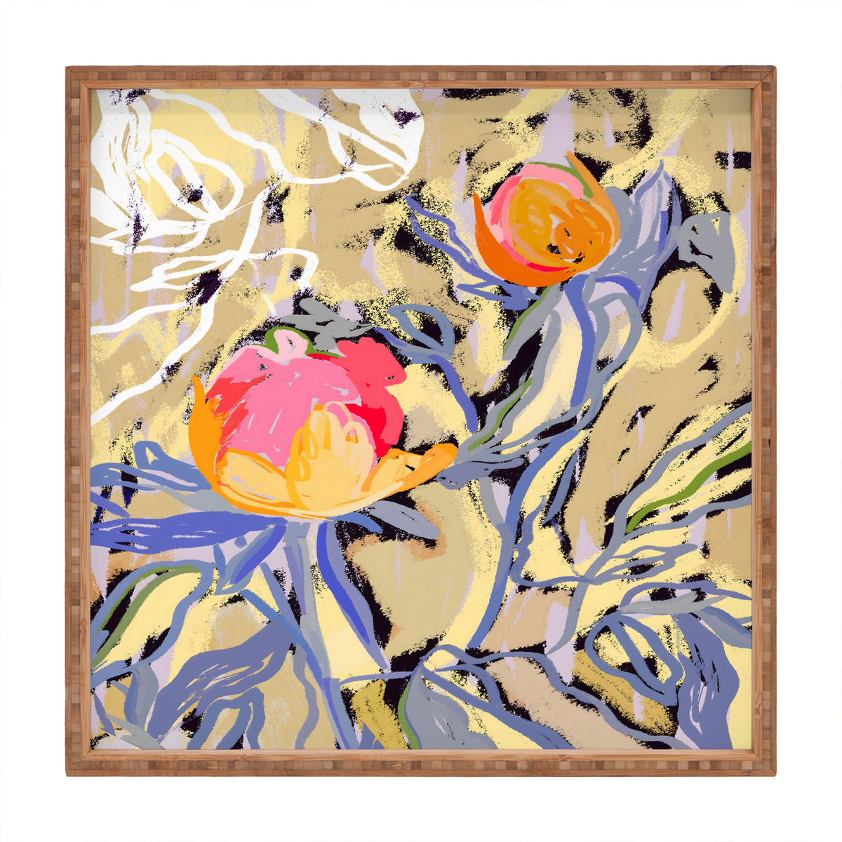83 Oranges Blooms in The Butter Forest Square Tray