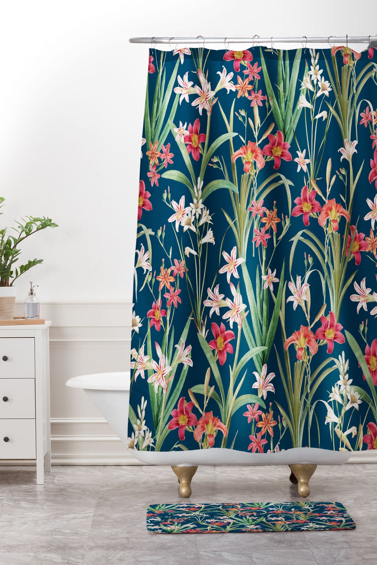 83 Oranges Blossom Botanical Shower Curtain And Mat
