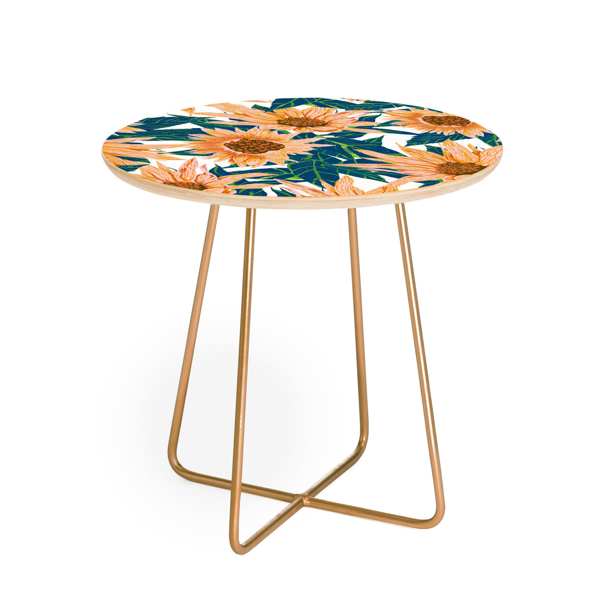 83 Oranges Blush Sunflowers Round Side Table