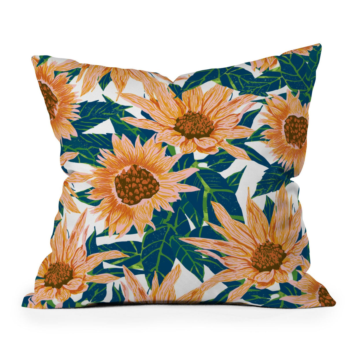 83 Oranges Blush Sunflowers Throw Pillow