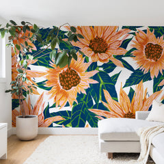 83 Oranges Blush Sunflowers Wall Mural