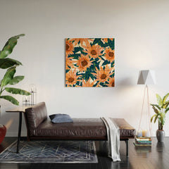 83 Oranges Blush Sunflowers Wood Wall Mural