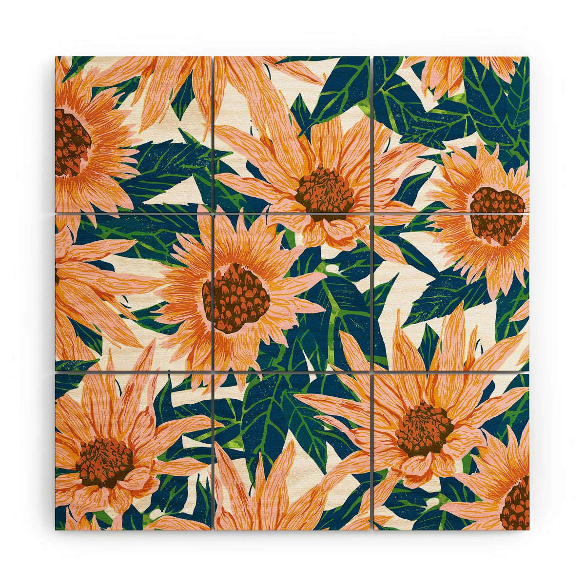 83 Oranges Blush Sunflowers Wood Wall Mural