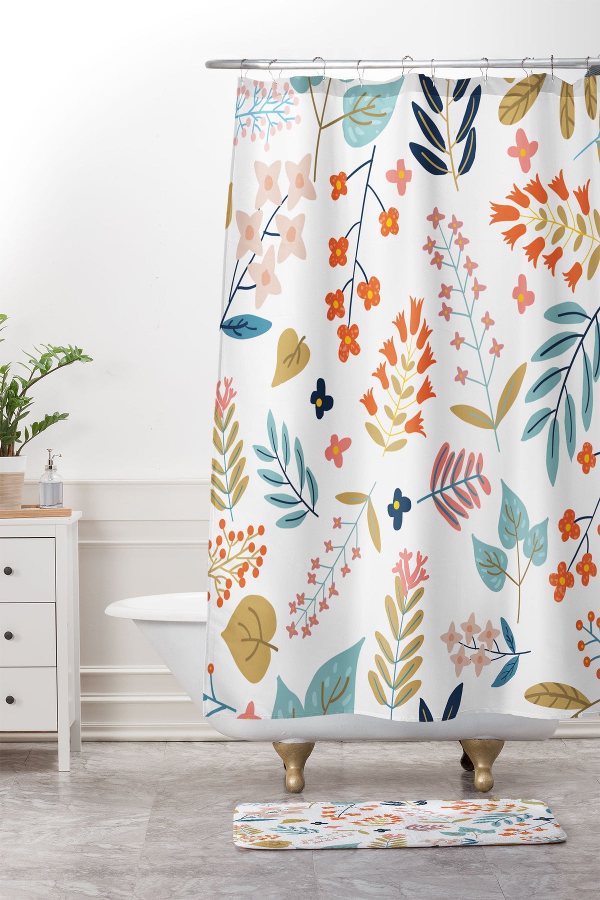 83 Oranges Botanical Harmony Shower Curtain And Mat