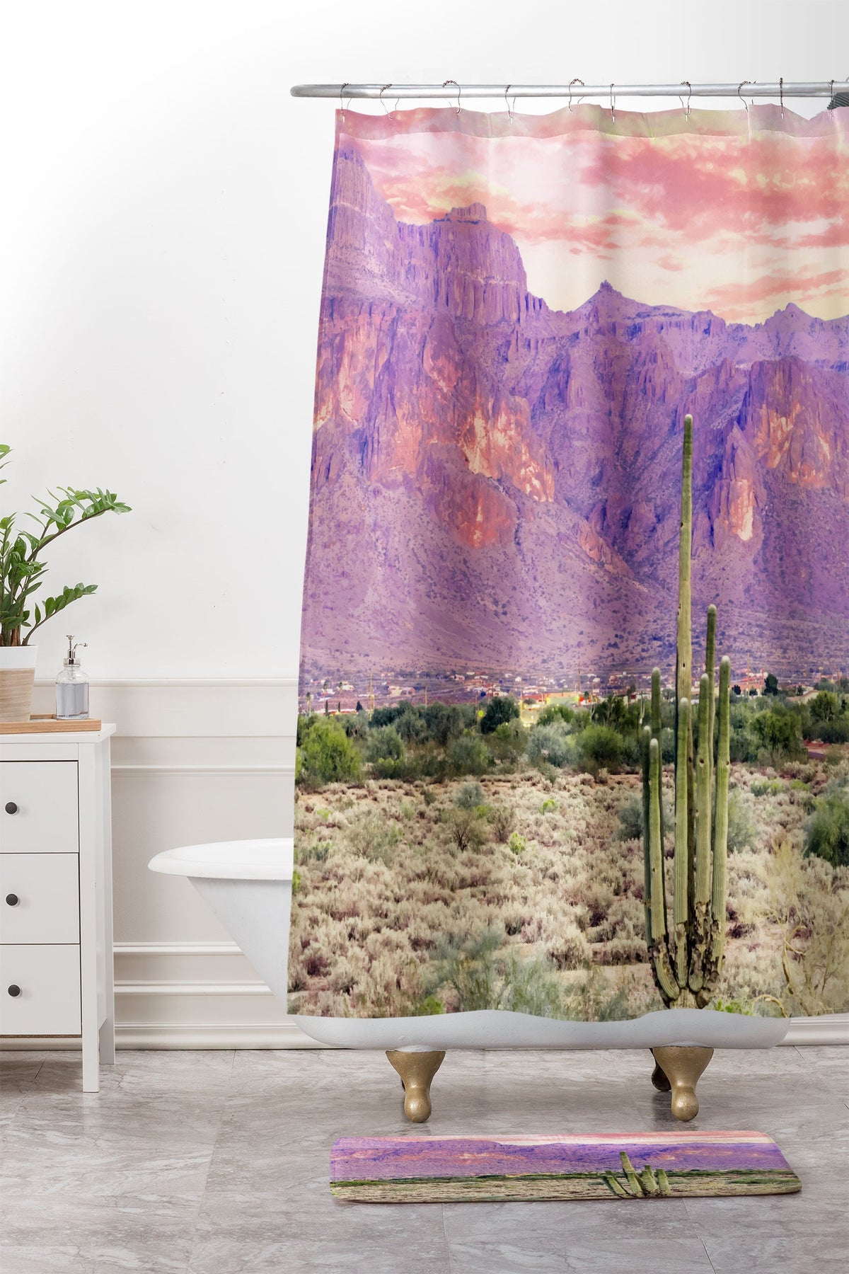 83 Oranges Cactus Sunset Shower Curtain And Mat