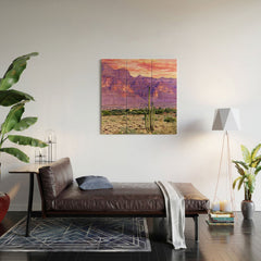 83 Oranges Cactus Sunset Wood Wall Mural