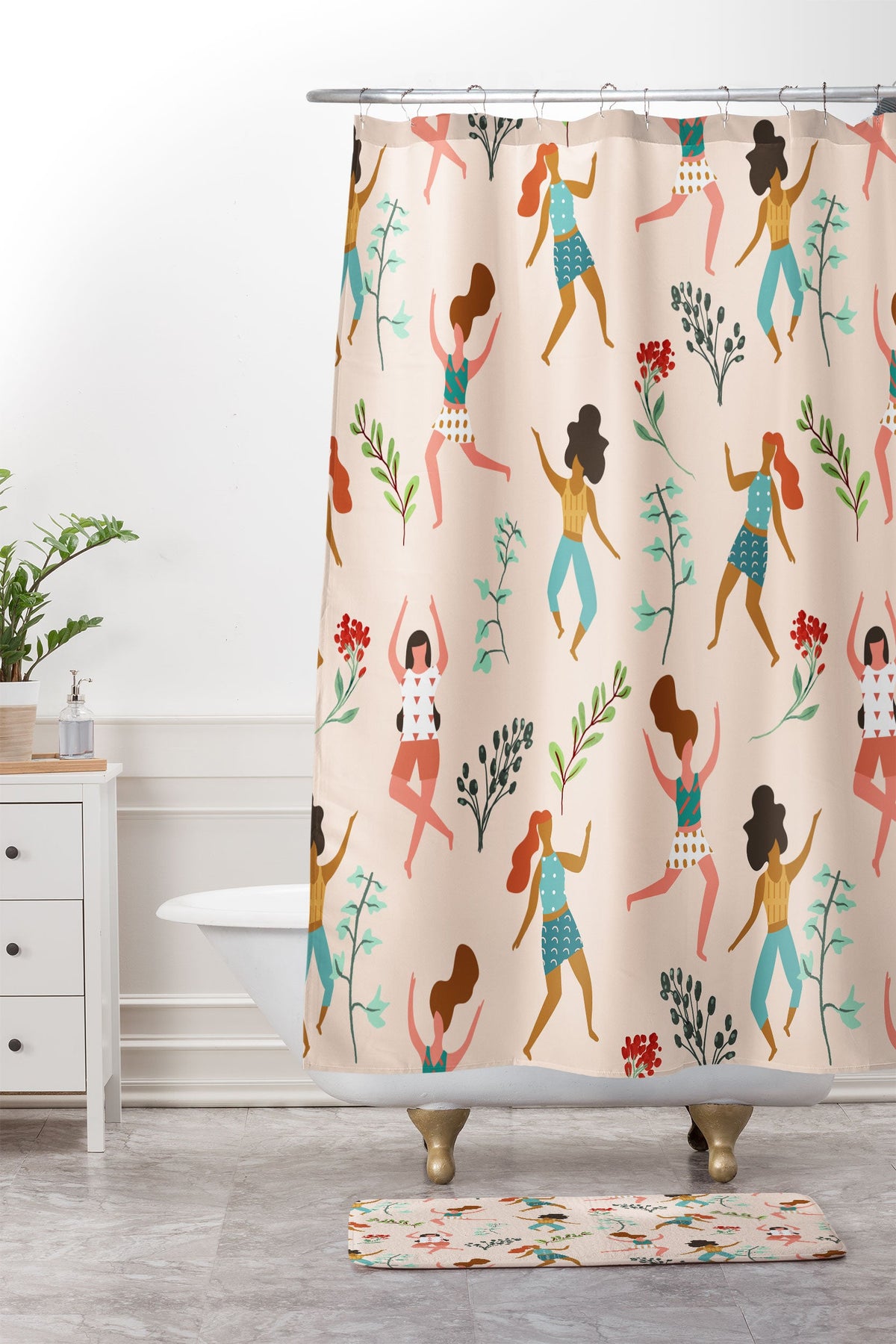 83 Oranges Central Park Zumba Shower Curtain And Mat