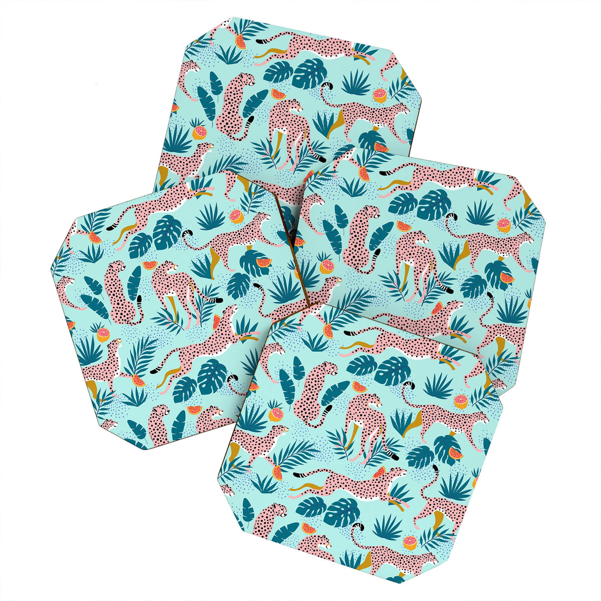 83 Oranges Cheetahs In Grapefruit Grove Coaster Set