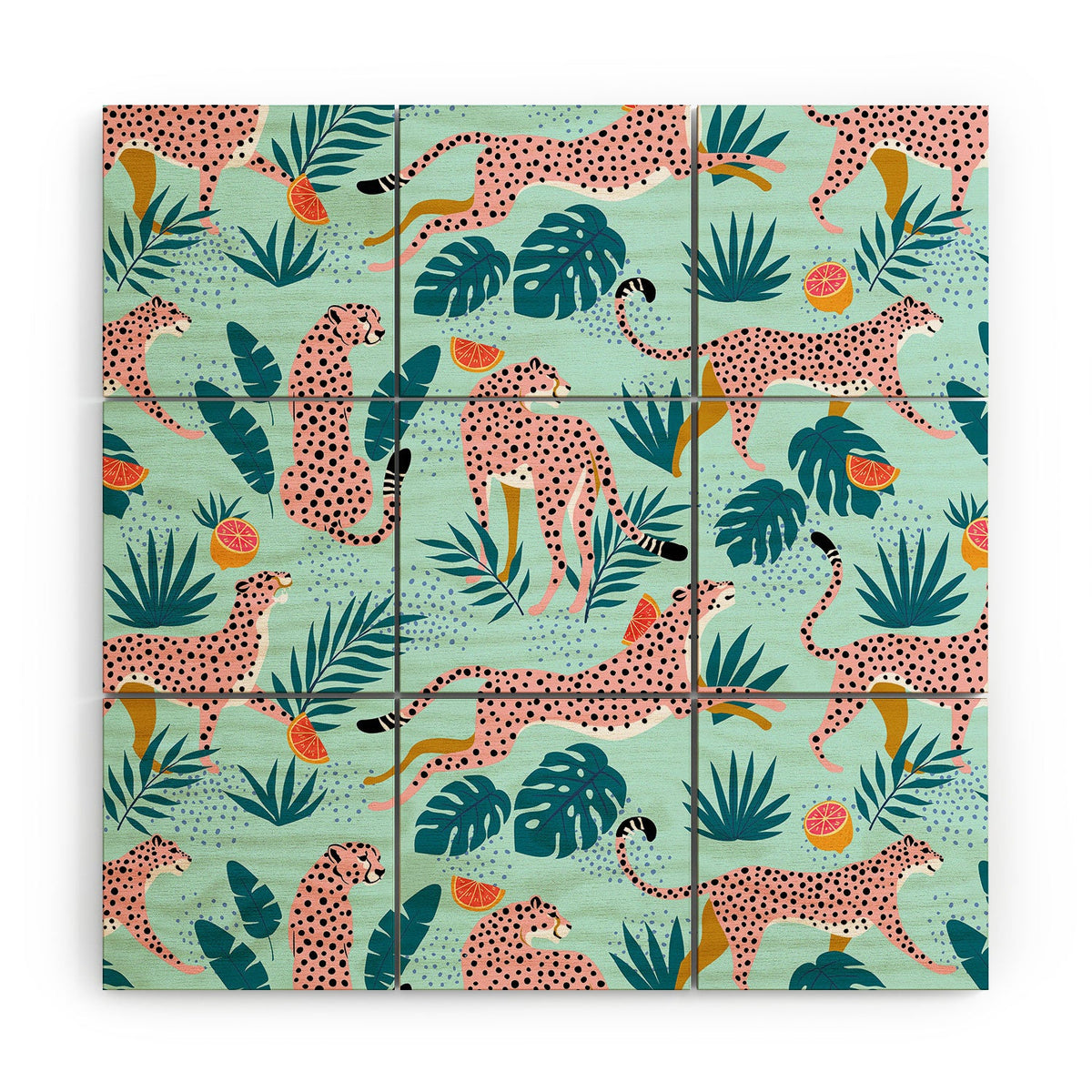 83 Oranges Cheetahs In Grapefruit Grove Wood Wall Mural
