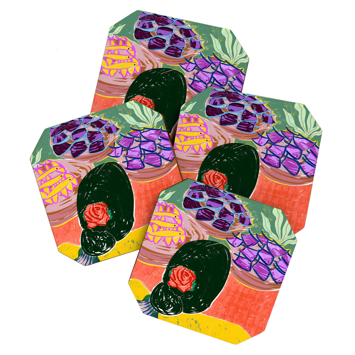 83 Oranges Fish Market Coaster Set
