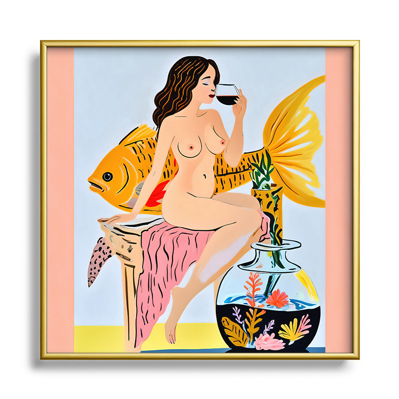 83 Oranges Fishy Shananigans Art Square Metal Framed Art Print