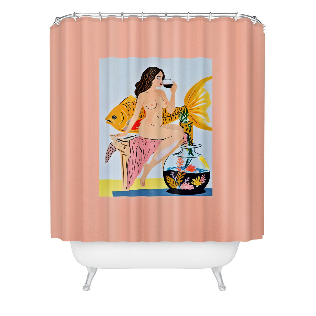 83 Oranges Fishy Shananigans Art Shower Curtain