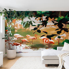 83 Oranges Flamingo Sighting Jungle Nature Wall Mural