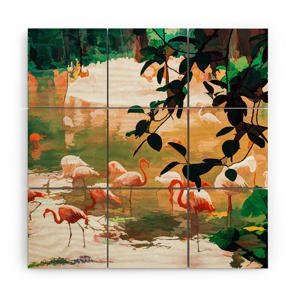 83 Oranges Flamingo Sighting Jungle Nature Wood Wall Mural