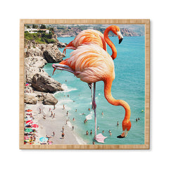 83 Oranges Flamingos on the Beach Wildlife Framed Wall Art