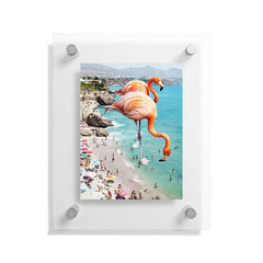 83 Oranges Flamingos on the Beach Wildlife Floating Acrylic Print