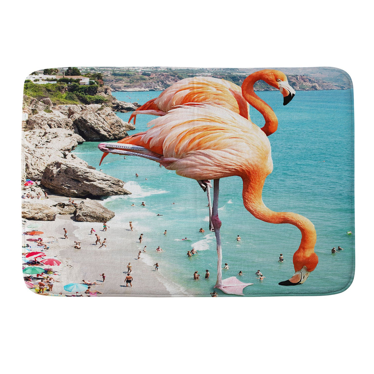 83 Oranges Flamingos on the Beach Wildlife Memory Foam Bath Mat