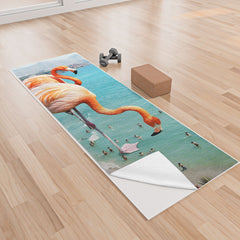 83 Oranges Flamingos on the Beach Wildlife Yoga Towel