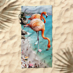 83 Oranges Flamingos on the Beach Wildlife Beach Towel