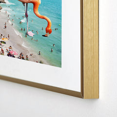 83 Oranges Flamingos on the Beach Wildlife Metal Framed Art Print