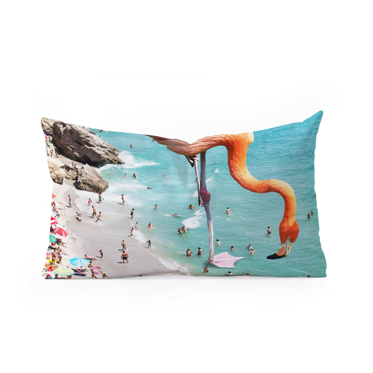83 Oranges Flamingos on the Beach Wildlife Oblong Throw Pillow