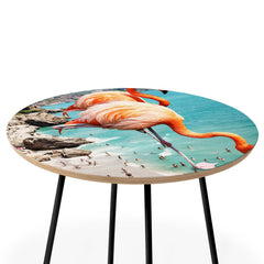 83 Oranges Flamingos on the Beach Wildlife Round Side Table