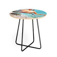 83 Oranges Flamingos on the Beach Wildlife Round Side Table