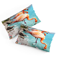 83 Oranges Flamingos on the Beach Wildlife Pillow Shams