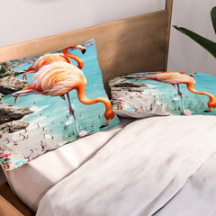 83 Oranges Flamingos on the Beach Wildlife Pillow Shams