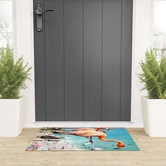 83 Oranges Flamingos on the Beach Wildlife Welcome Mat